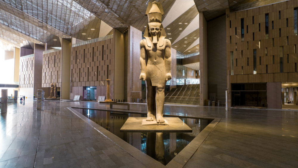 Ramsis II statue in the main hall of the Egyptian Grand Museum