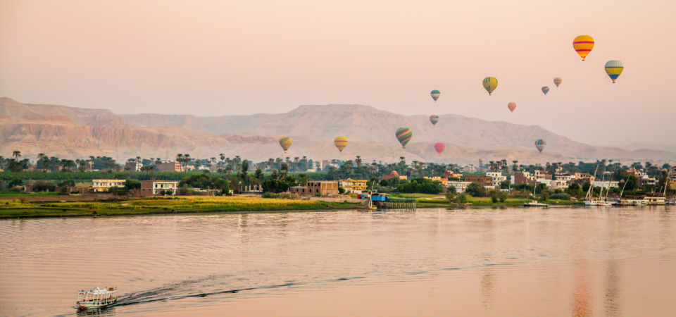 Sunrise hot air balloon view from the East Bank, Luxor