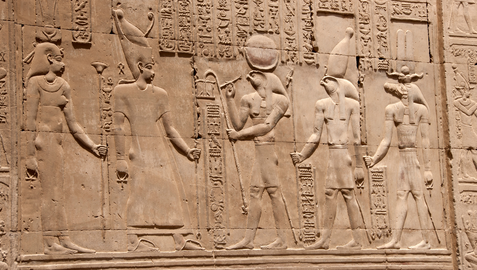 A relief carving from the Temple of Kom Ombo, depicting the gods Horus and Sobek.