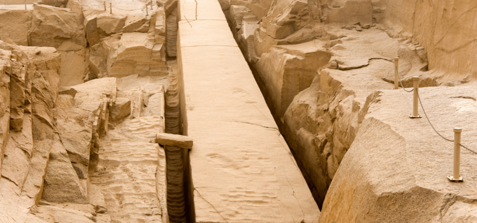 The massive Unfinished Obelisk lying in its original granite quarry in Aswan.