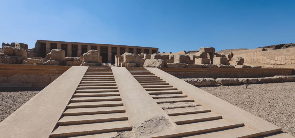 Temple of Seti I in Abydos, showcasing ancient Egyptian architecture.