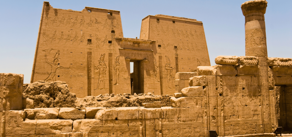 The Ptolemaic-era Temple of Edfu dedicated to Horus, with its grand pylons and intricate carvings.