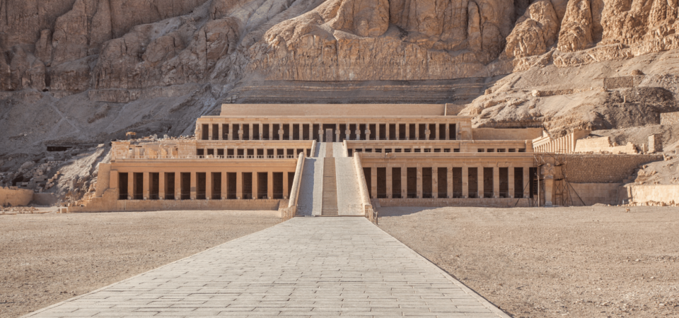 Temple of Hatshepsut at Deir el-Bahari with its grand symmetrical terraces.