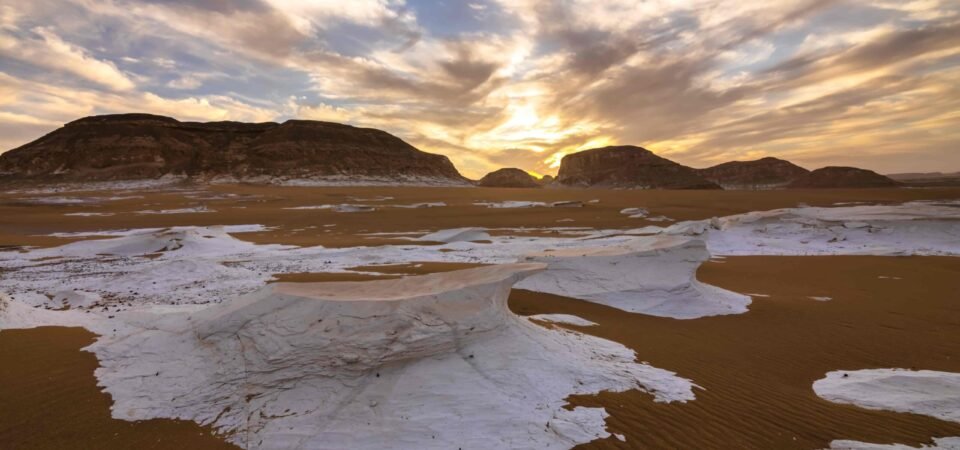 chalk rocks in the white desert at sunset egypt       utc x