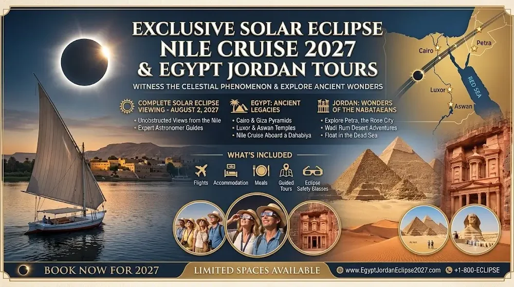 Exclusive Solar Eclipse Nile Cruise 2027 & Egypt Jordan Tours