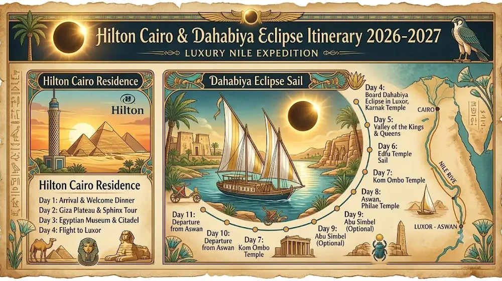 Hilton Cairo & Dahabiya Eclipse Itinerary 2026-2027