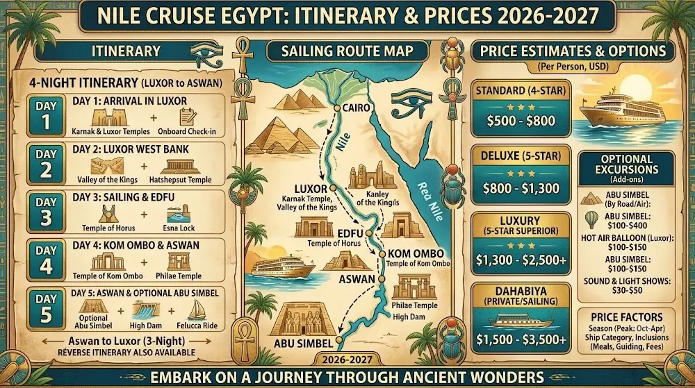 Nile Cruise Egypt Itinerary and Prices 2026-2027
