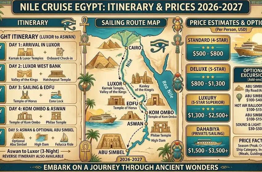 Nile Cruise Egypt Itinerary and Prices 2026-2027