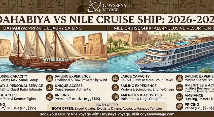 Dahabiya vs Nile Cruise Ship 2026-2027: Compare Egypt Luxury Sailing