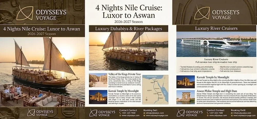 4 Nights Nile Cruise Luxor to Aswan 2026- 2027: Luxury Dahabiya & River Packages